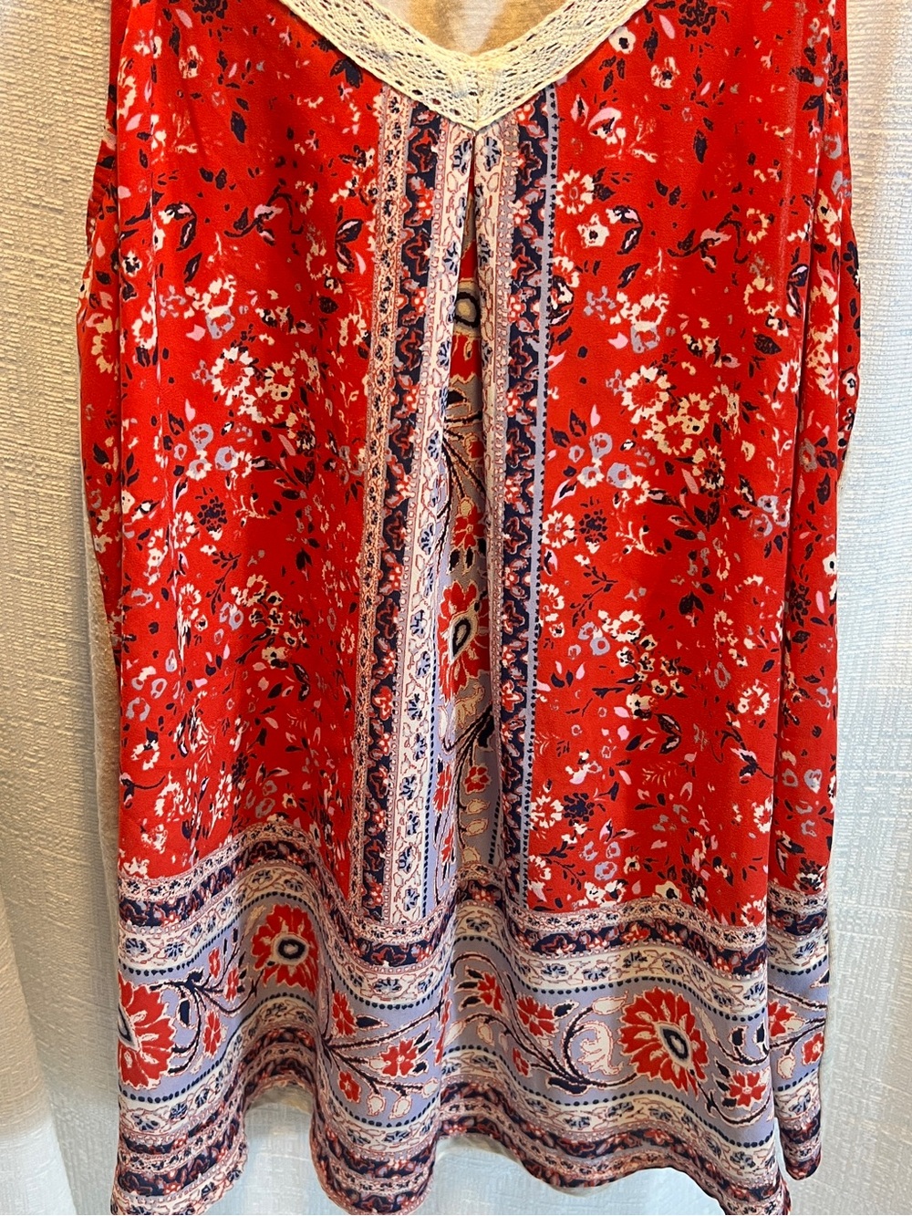Jolt Red Floral Border Print Midi Top SIZE MEDIUM